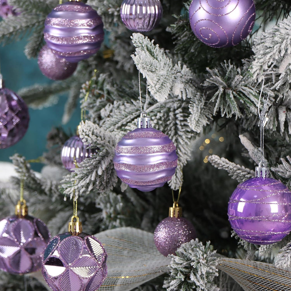 100Pcs Light Purple Christmas Ball Ornaments Vintage Tree Decorations