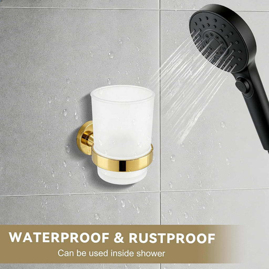 Toothbrush Holder with Frosted Glass Cup-Gold