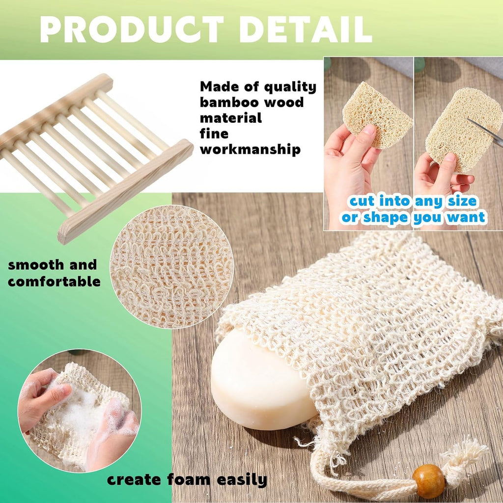 Irenare 90 Pcs Soap Saver Set, Wooden Dish Bar Soap Mesh Bag Pads Bulk