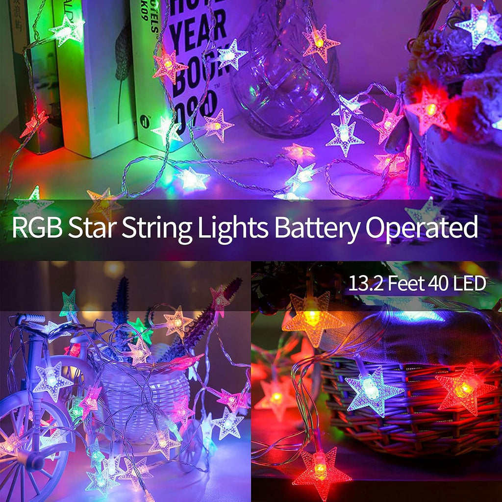 echosari 158IN Star String Lights Battery Operated Auto Timer Multicolor