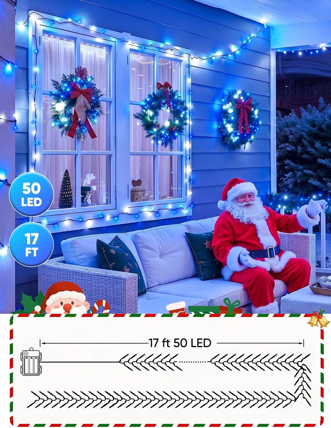 Brightown Christmas Lights Battery Operated, 4 Pack Total 66FT String Light