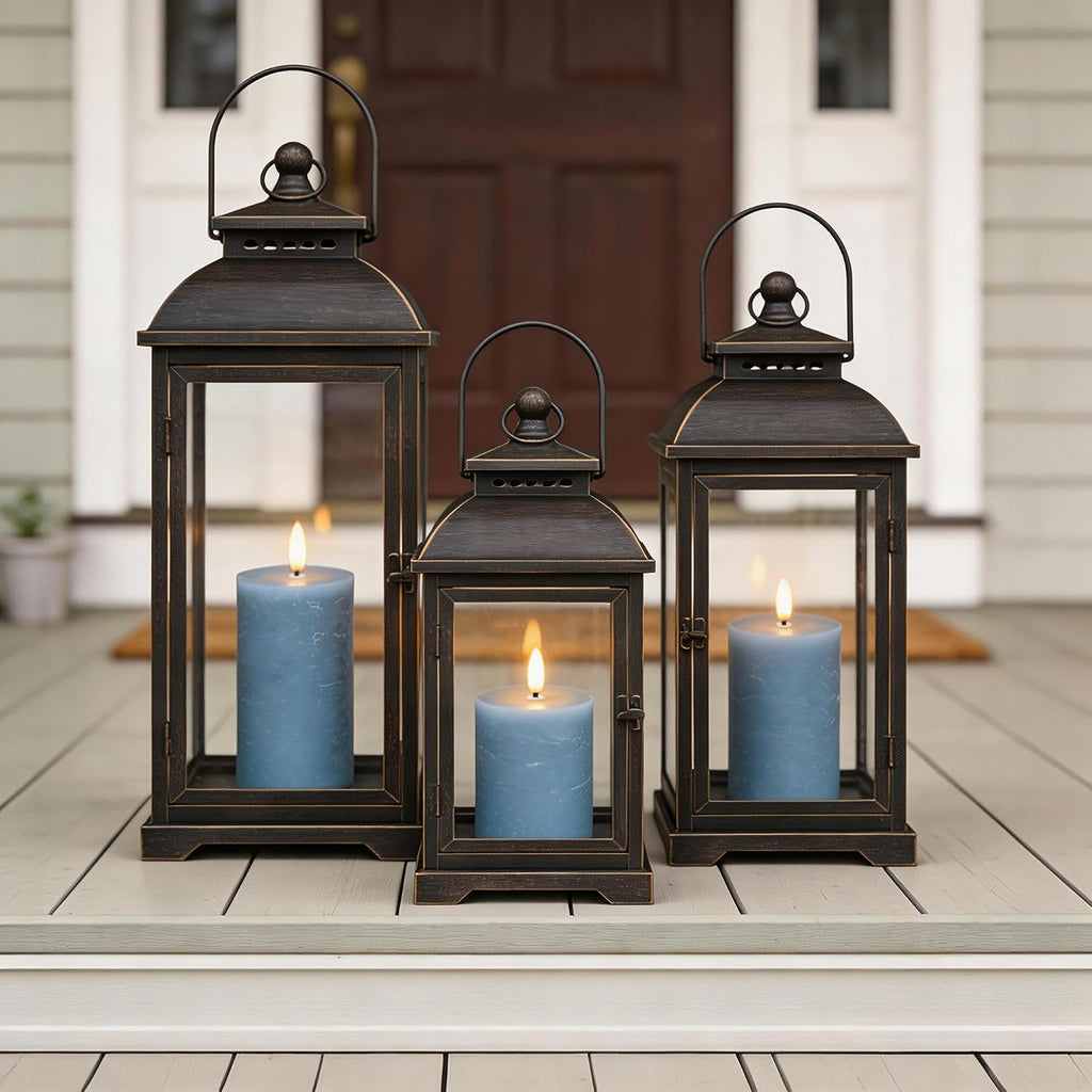 Dusty Blue Flameless Candles with Remote Timer, Battery Operated, Set of 3