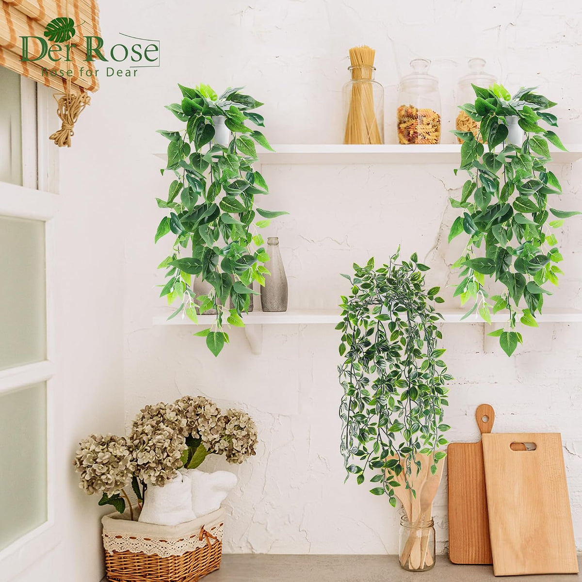 Der Rose 4Pcs Artificial Hanging Plants Fake Vines for Wall Shelf Decor
