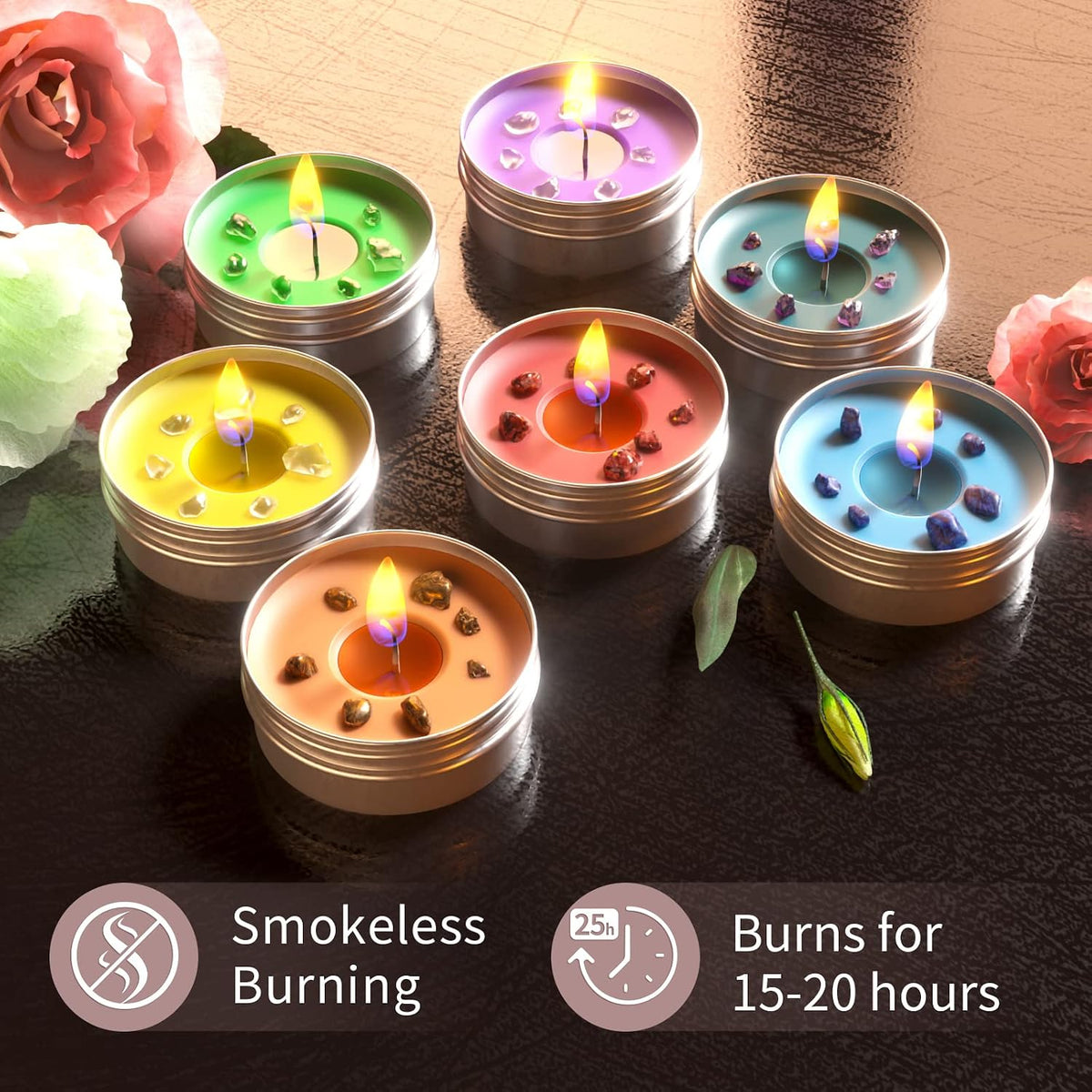 Inspireyes Chakra Candles Set of 7, Meditation Crystal Scented Candles Gift