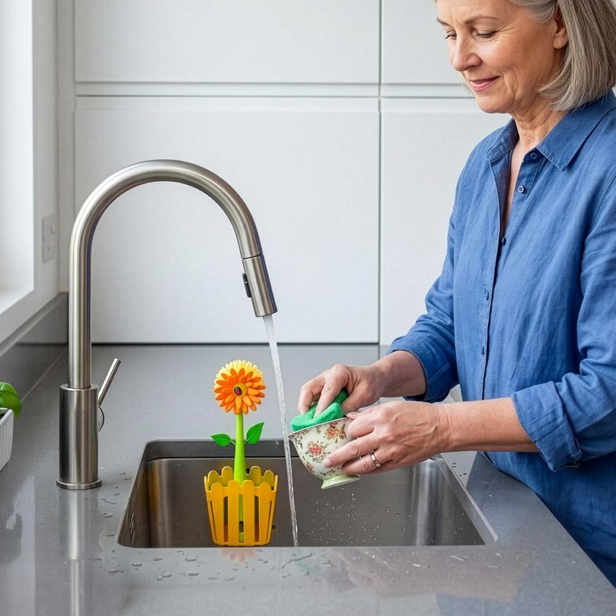 Vigar Flower Power Kitchen Sink Caddy Organizer Set - Orange