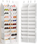 Criusia Over the Door Shoe Organizer, 20-30 Pairs Heavy-Duty Hanging Shoe Storage with Large Pockets, 10-Tier Door Shoe Rack with 4 Hooks for Sneakers Sandals Heels Boots (White)
