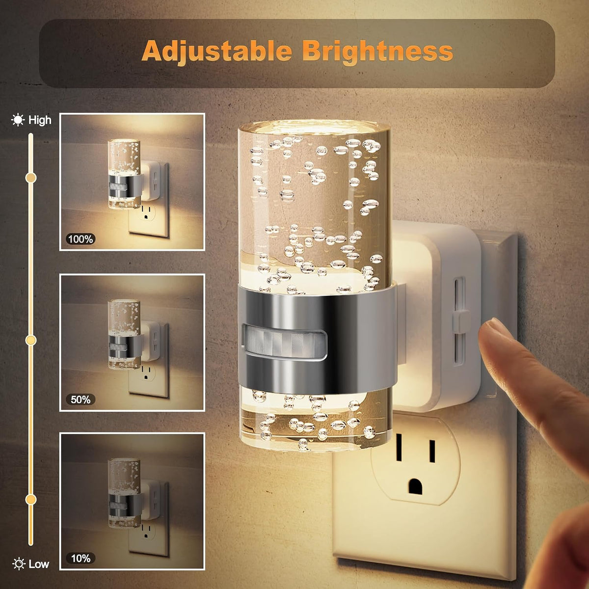JandCase Motion Sensor Night Light, Dimmable Night Lights Plug Into Wall