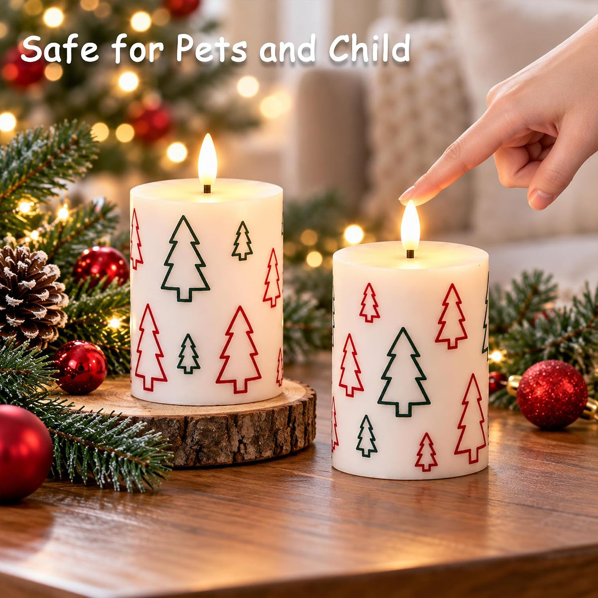 Christmas Tree Flameless Candles Set of 2, LED Battery Candles with Remote