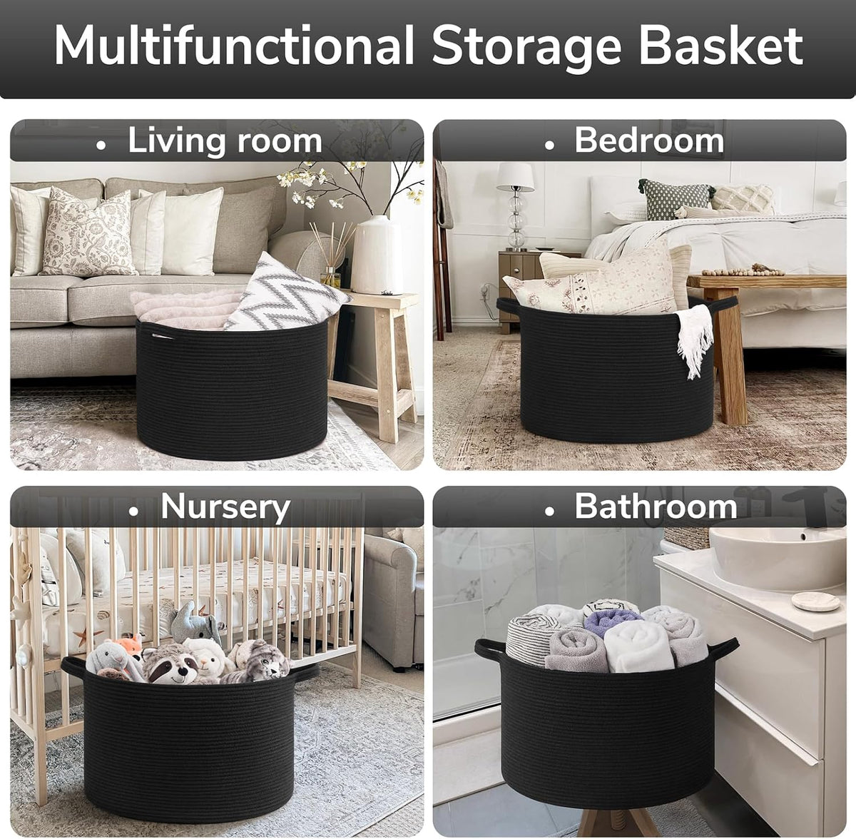 Goodpick Large Woven Dirty Clothes Basket for Nursery & Living Room, 65L