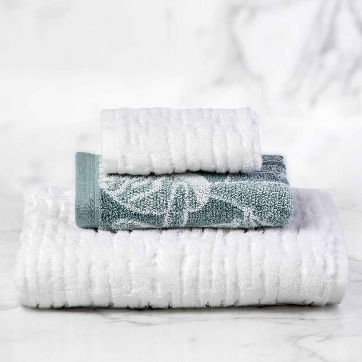SKL Home CloudSoft/South Seas Shell Bath Towel Set-6pc, Coastal, White/Teal