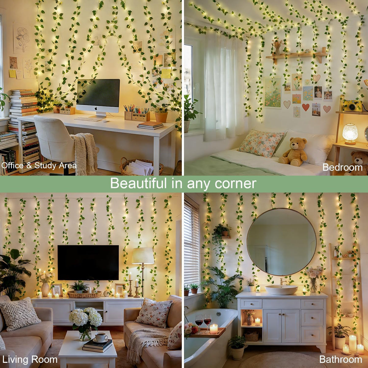 JMEXSUSS 200 LED Vine Lights, Pothos Vines with Fairy Lights Curtain