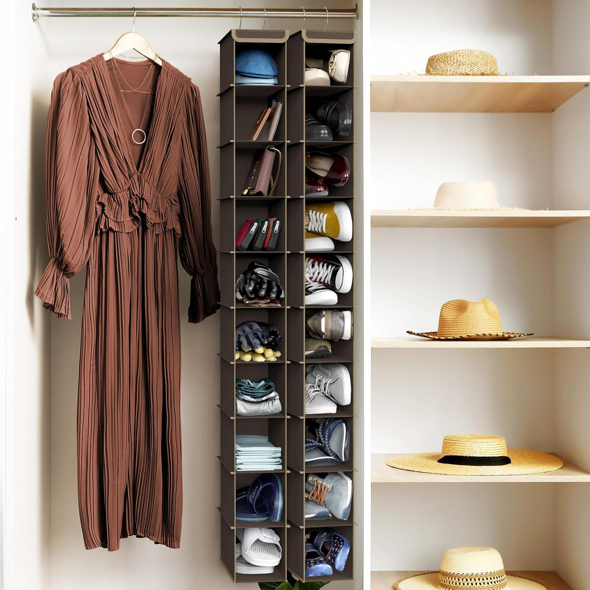 Simple Houseware 10 Shelves Closet Hanging Shoe Organizer, Brown