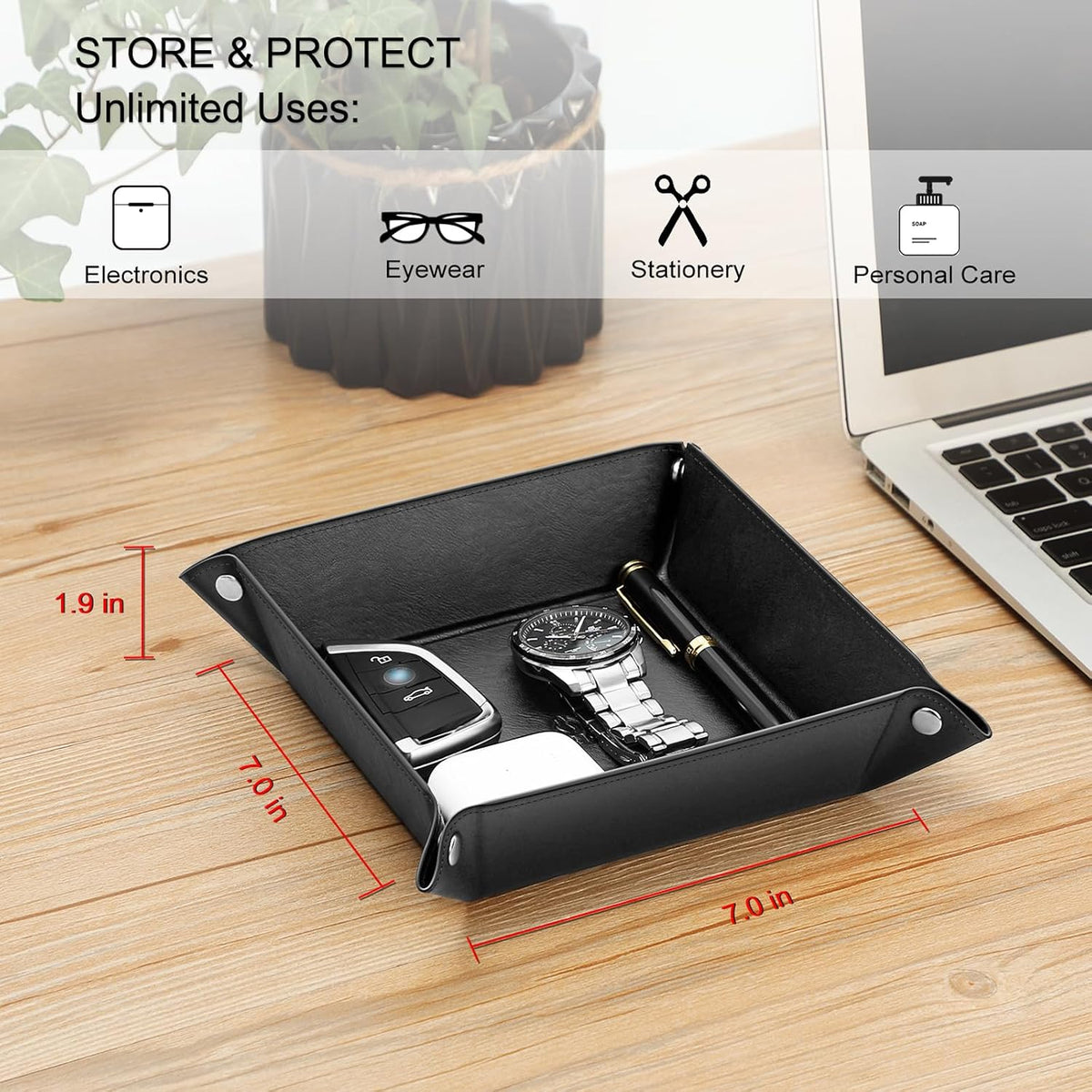 SITHON Valet Tray Desktop Storage Organizer PU Leather Catchall Tray