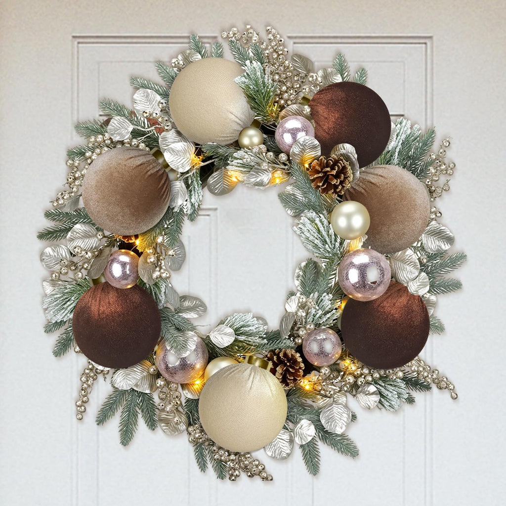 15Pcs 3.15" Large Brown Velvet Balls Ornaments Set for Christmas Tree