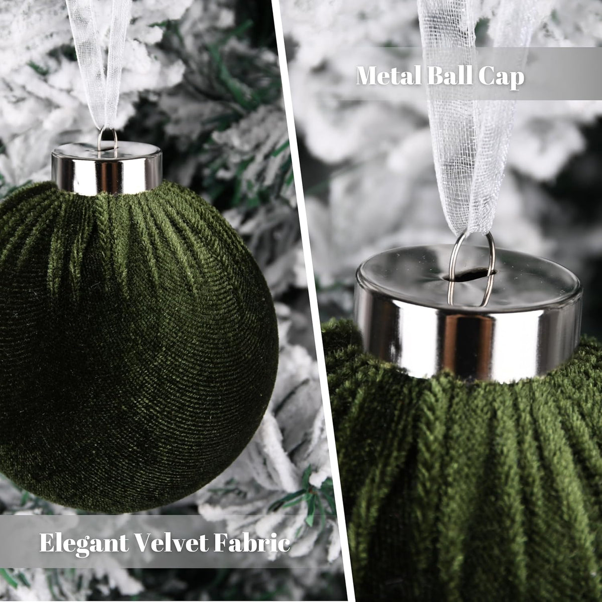 Christmas Tree Ornaments Velvet Balls - Pack of 15pcs Shatterproof Xmas Bulbs Decorations Set - Multicolor Green Brown Neutral, 80mm 3.15 inch