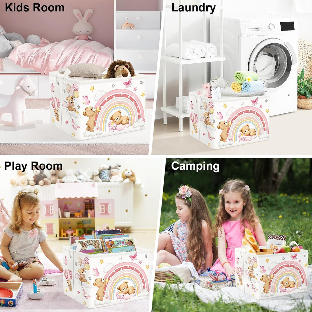 Clastyle Rainbow Kid Storage Basket Foldable Girl Laundry Hamper, 36L Bear
