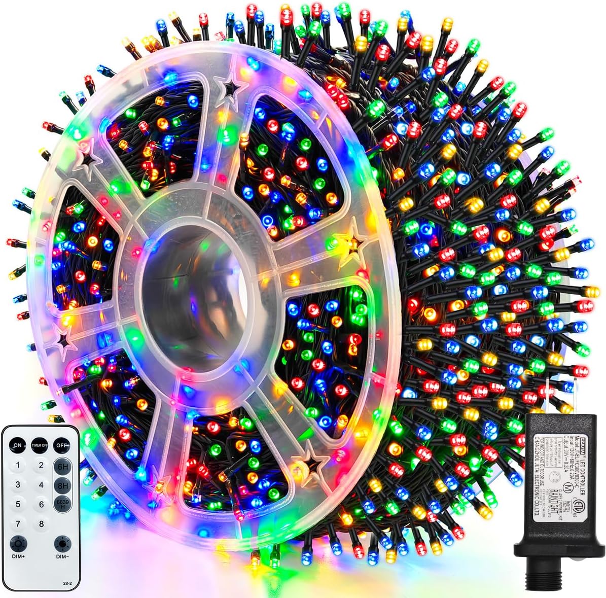 ROOR 300FT 1000 LED String Lights Outdoor, Christmas Tree Lights Multicolor with Remote Control, 8 Modes Fairy Light Plug in Outside IP65 Waterproof for Backyard Porch Party Wedding