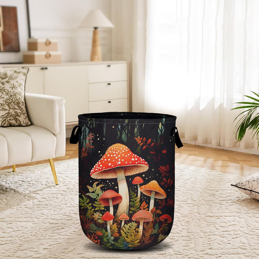 Mushrooms Forest Laundry Basket, Laundry Hamper Collapsible Oxford Cloth with Handle Clothes Storage Bin for Bathroom Laundry Room Bedroom 15.7 X 20 Inch