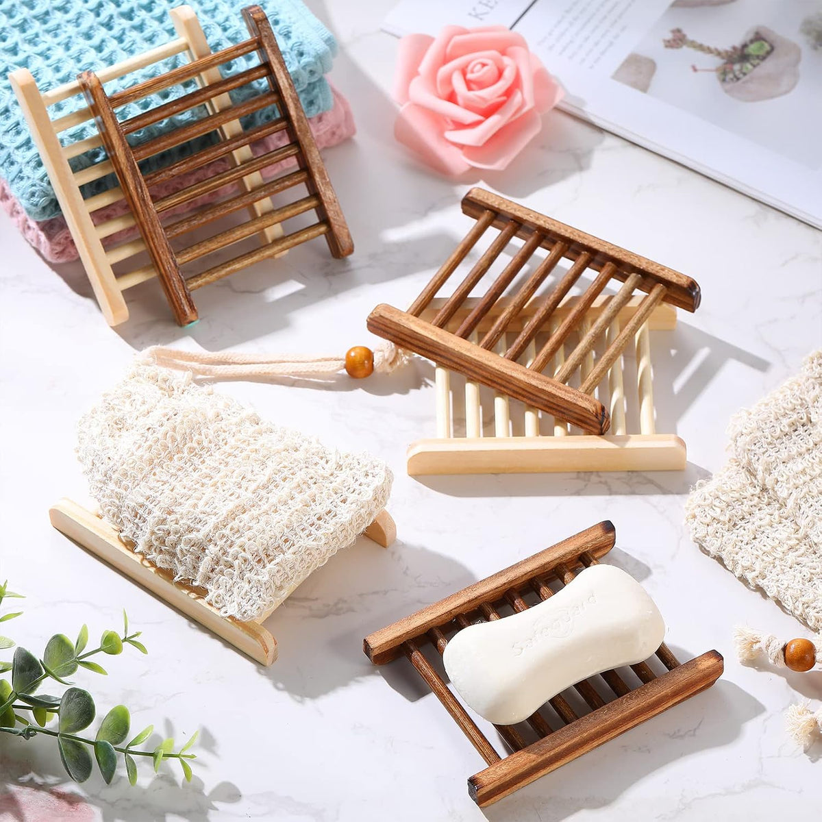 Soap Dish Set Wood Holder Saver Bulk, Wood Color, Carbonized Color, 40 Pcs