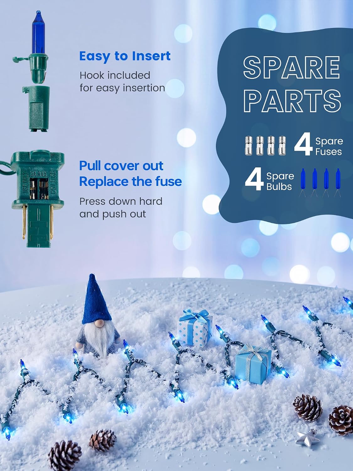 Blue Christmas Lights,13FT 50 Count Mini Clear String Lights