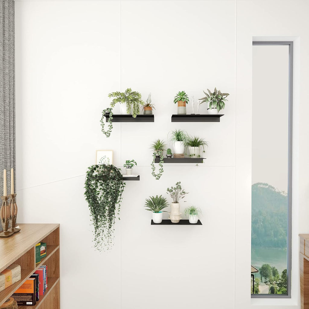 Modern Floating Shelf Wall Mounted Heavy Duty for Living Room Bedroom Bathroom, 12 Inch, Black, 2 Pack