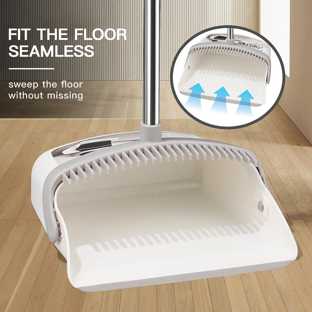 Broom with Dustpan Combo Set, Hand Broom and Dustpan Set for Sweeping Indoor Angle Broom for Home Office Kitchen Lobby Floor Pet Hair Indoor&Outdoor Cleaning (2-Pack-White)