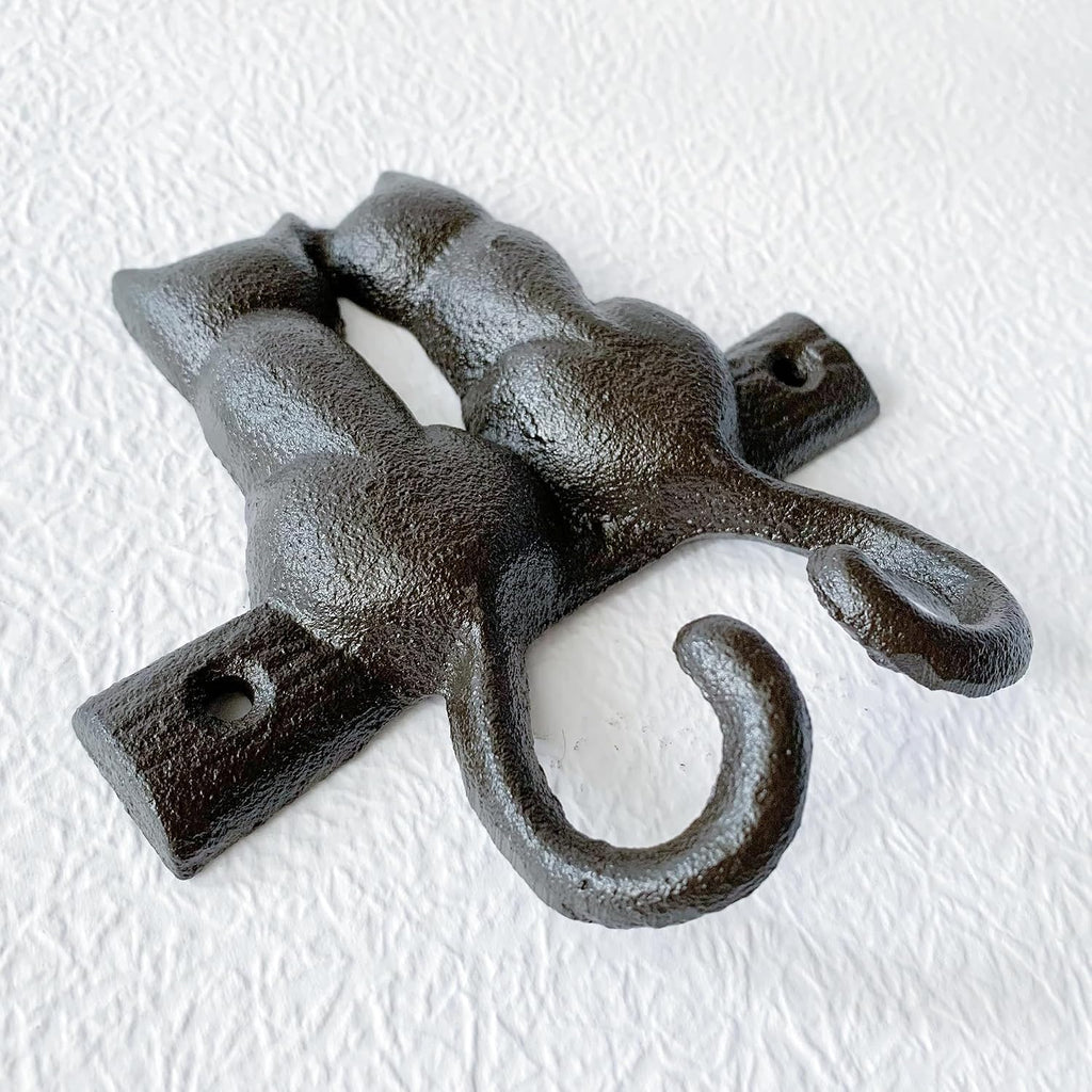 Rustic Cat-Shaped Decorative Wall Hook Rack Hangers for Hanging Clothes, Coats, Towels, Keys, and Hats, 1 Pack Antique Cast Iron Mounted Wall Hooks