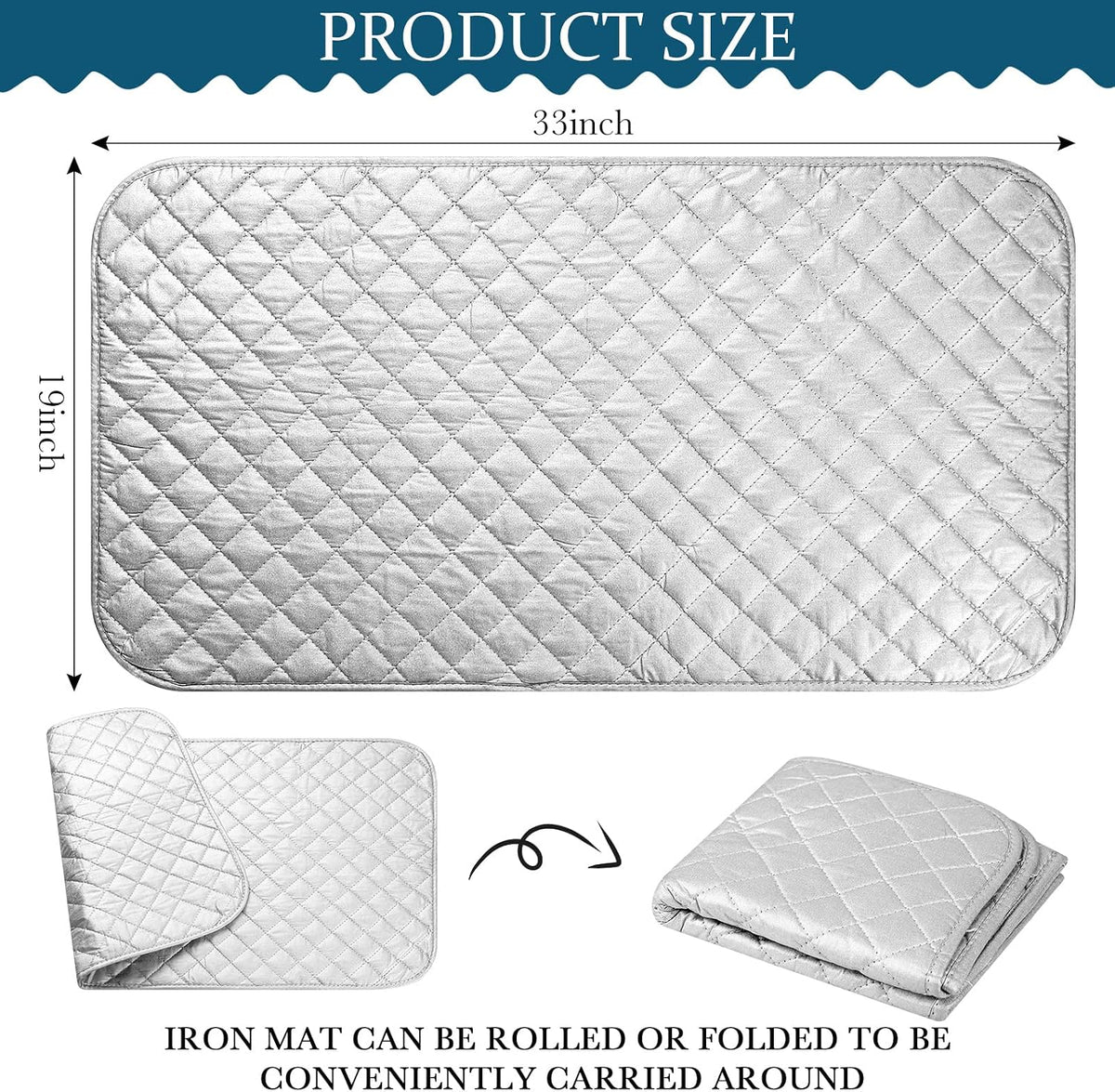 Oudain 2 Pieces Magnetic Ironing Mat Heat Resistant Ironing Blanket Portable Travel Folding Ironing Pad Iron Board Alternative Cover for Washer Dryer Table Top Laundry Clothes, 33 x 19, Grey