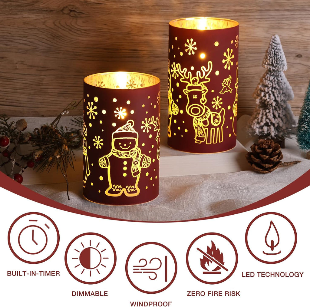 Eywamage Burgundy Glass Flameless Pillar Candles with Remote Set of 2