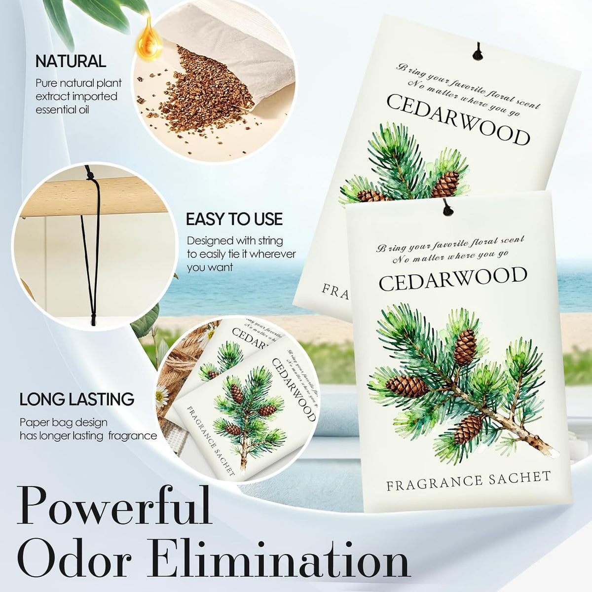 Cedarwood Scented Sachet Bags, 12 Pack for Drawers, Closets and Storage
