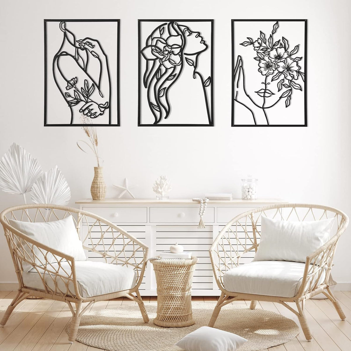 AGIOTA 3 Pcs Wall Decor Above Bed Minimalist Wall Art for Living Room Metal Line Art - Female Body, Black Room Decor for Bedroom Modern Wall Art for Indoor 15inch