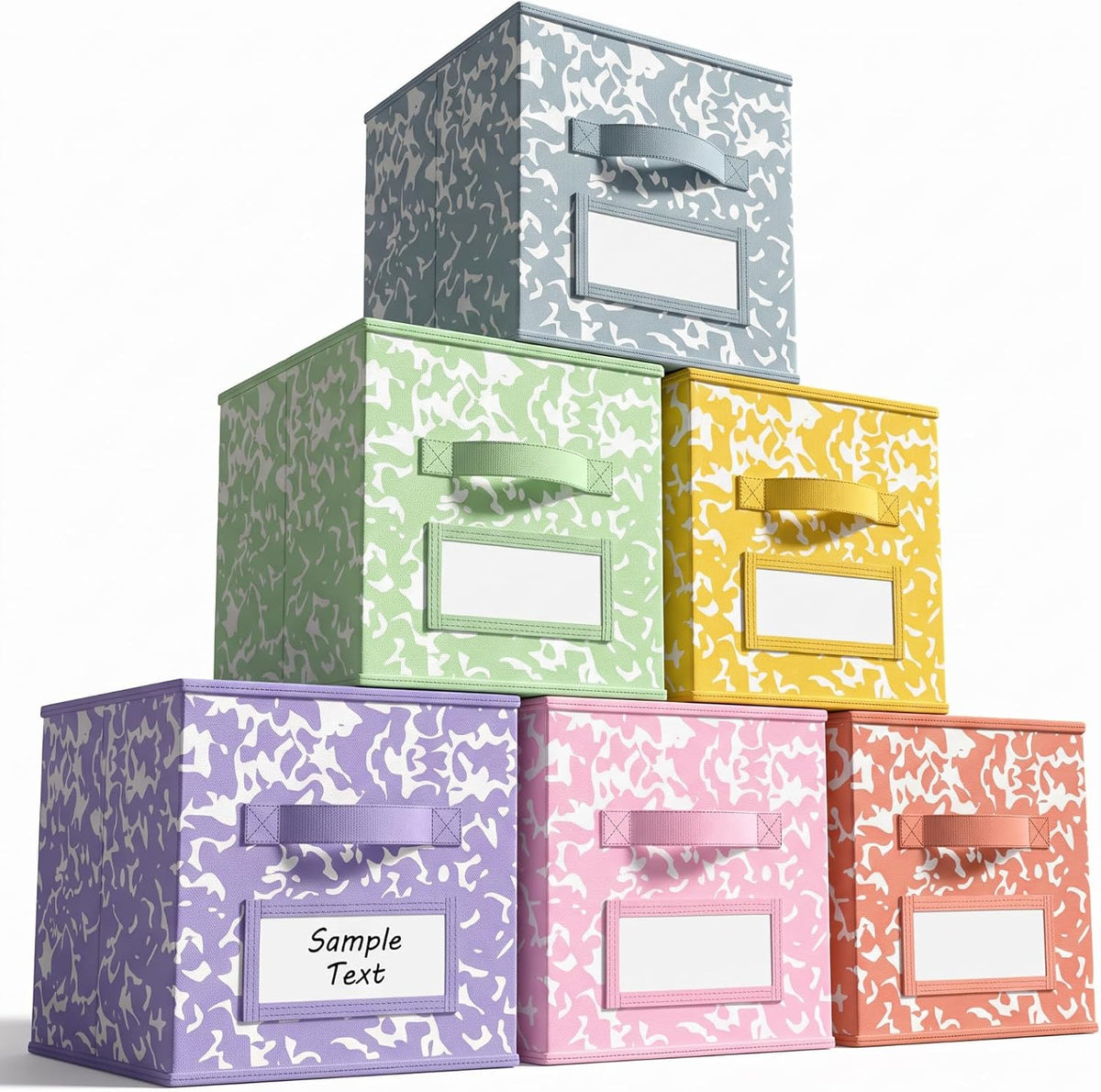 LemonRoad 6 Fabric Cube Storage Bin 11'' Classroom Bin, Macaron, Label