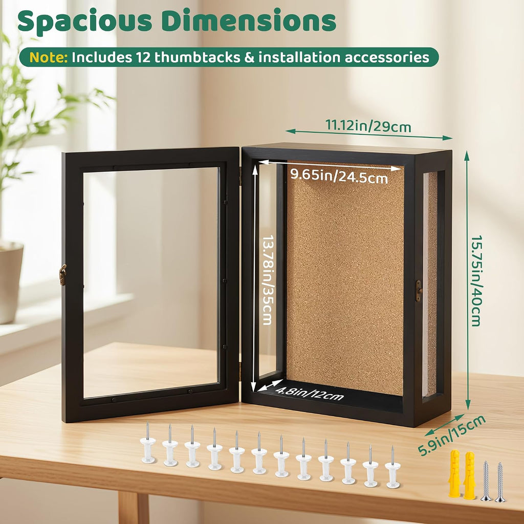 Deep Shadow Box Frame,Black Wood Display Cases for Keepsake 11x15x5in