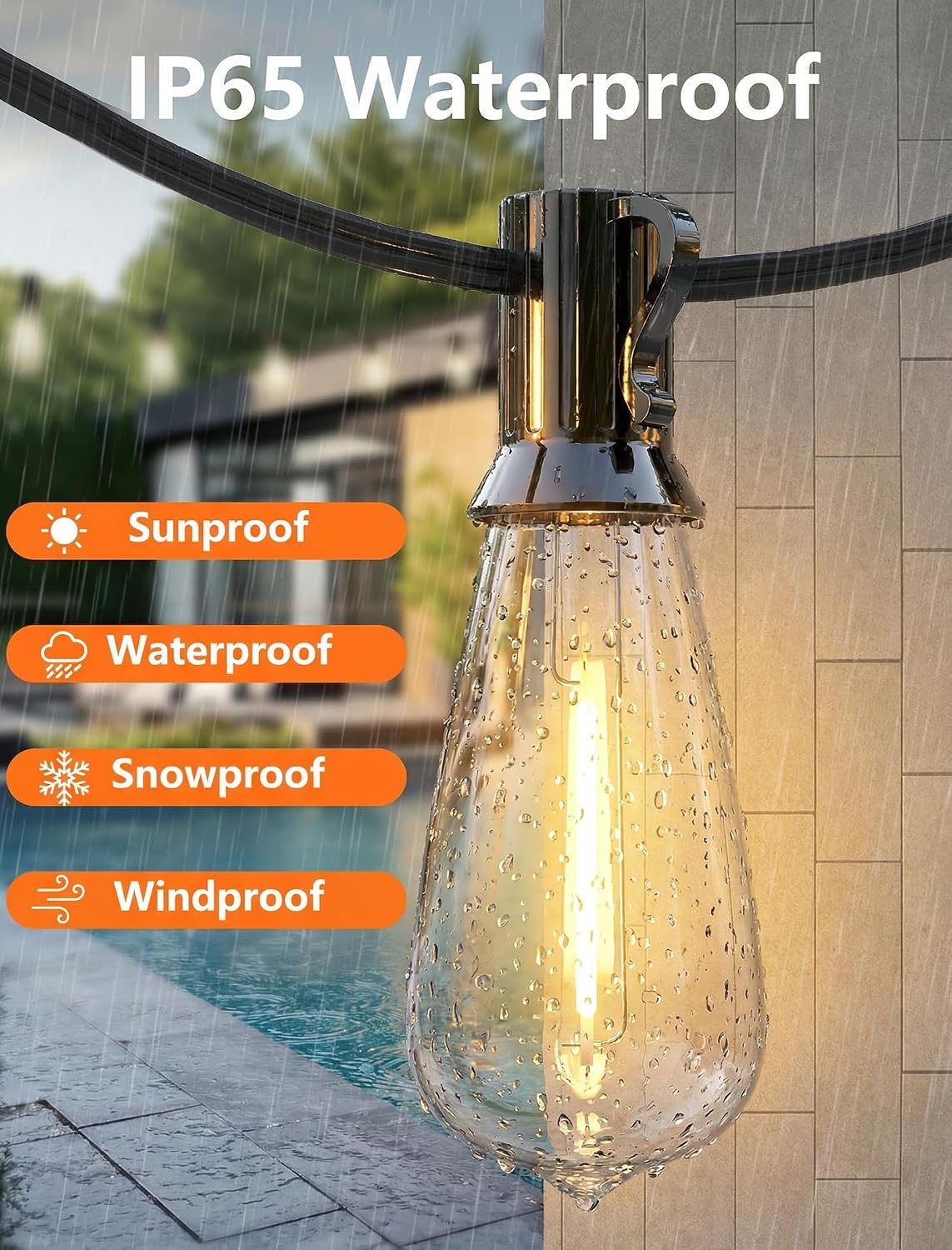 Oviejo 20Ft LED Outdoor String Lights with 22 ST40 LED Shatterproof Bulbs