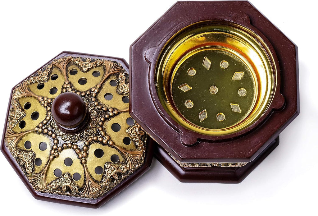 AM Lux Octagon Incense Burner – Bakhoor & Cone Holder | Charcoal Resin Burner for Frankincense, Myrrh & Aromatherapy | Decorative Mabkhara for Home, Office & Meditation Room Decor (Octagon Bronze)