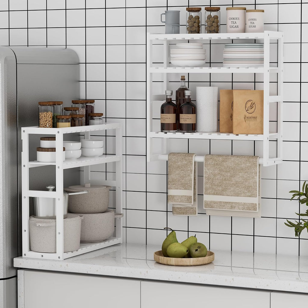 PPN 100% Bamboo Towel Rack Bathroom Storage Shelves Over Toilet Towel Bar