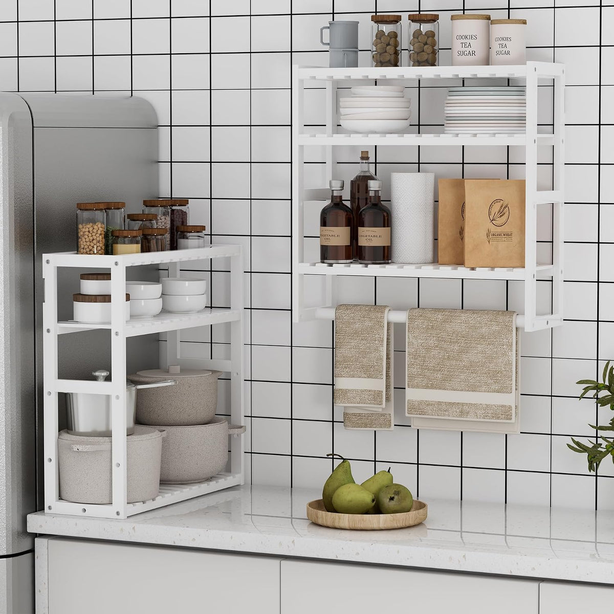 PPN 100% Bamboo Towel Rack Bathroom Storage Shelves Over Toilet Towel Bar