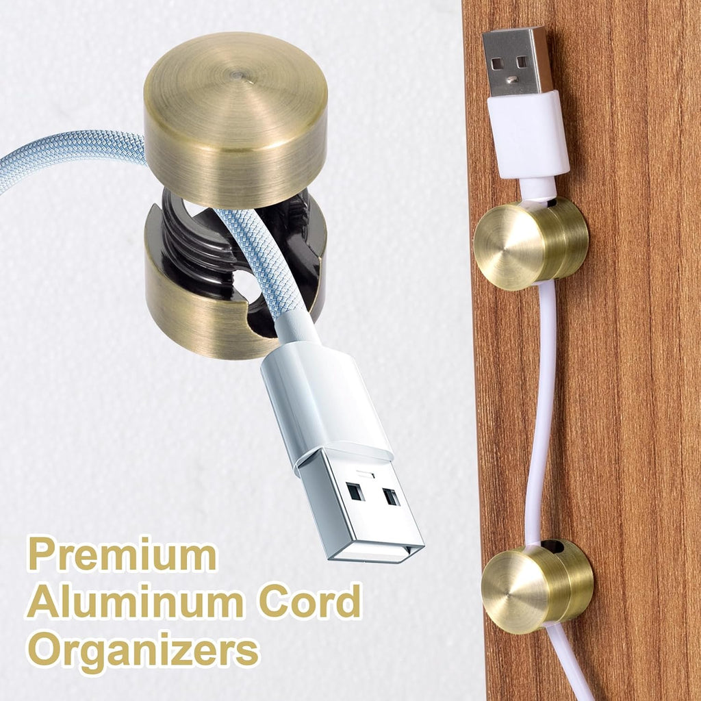 3 Sets Charger Cord Holders, Adjustable Metal Cable Cord Management Clips, Adhesive Nightstand Phone Wire Organizers for Office, Desk, Home - Antique Copper