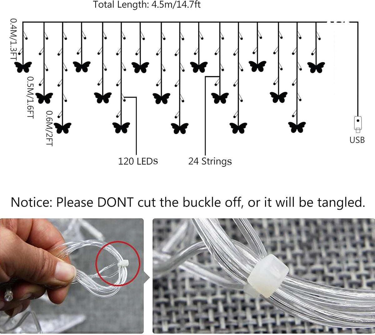 Butterfly Curtain Fairy Light, 8 Modes 120 LED USB Window Firefly Twinkle Timer String Lights 24 Butterflies with Remote, Waterproof Copper Wire for Room Bedroom Christmas Wedding Party Dorm Patio