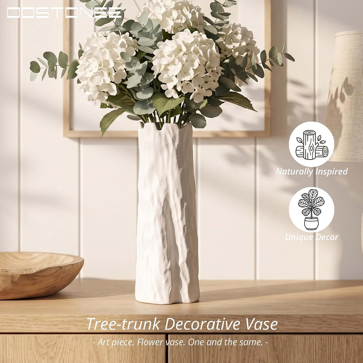 White Unique Vase for Home Decor - Organic Nature Shape for Boho Home Decor, Flower Vase for Modern Farmhouse Living Room, Entryway Table Decor, Bookshelf (10.7 inch