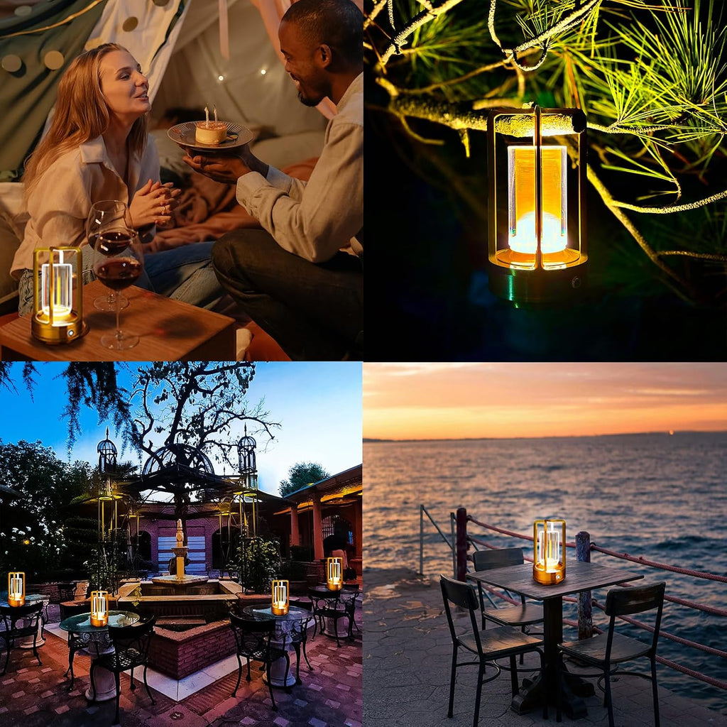 Set of 2 Cordless Table Lamps, LED Rechargeable Table Lamp with 3 Color Stepless Dimmable, Indoor/ Outdoor Table lamp for Patio/ Camping/ Bar/ Coffee/ Restaurant/ Home(Silver 2 Pcs)