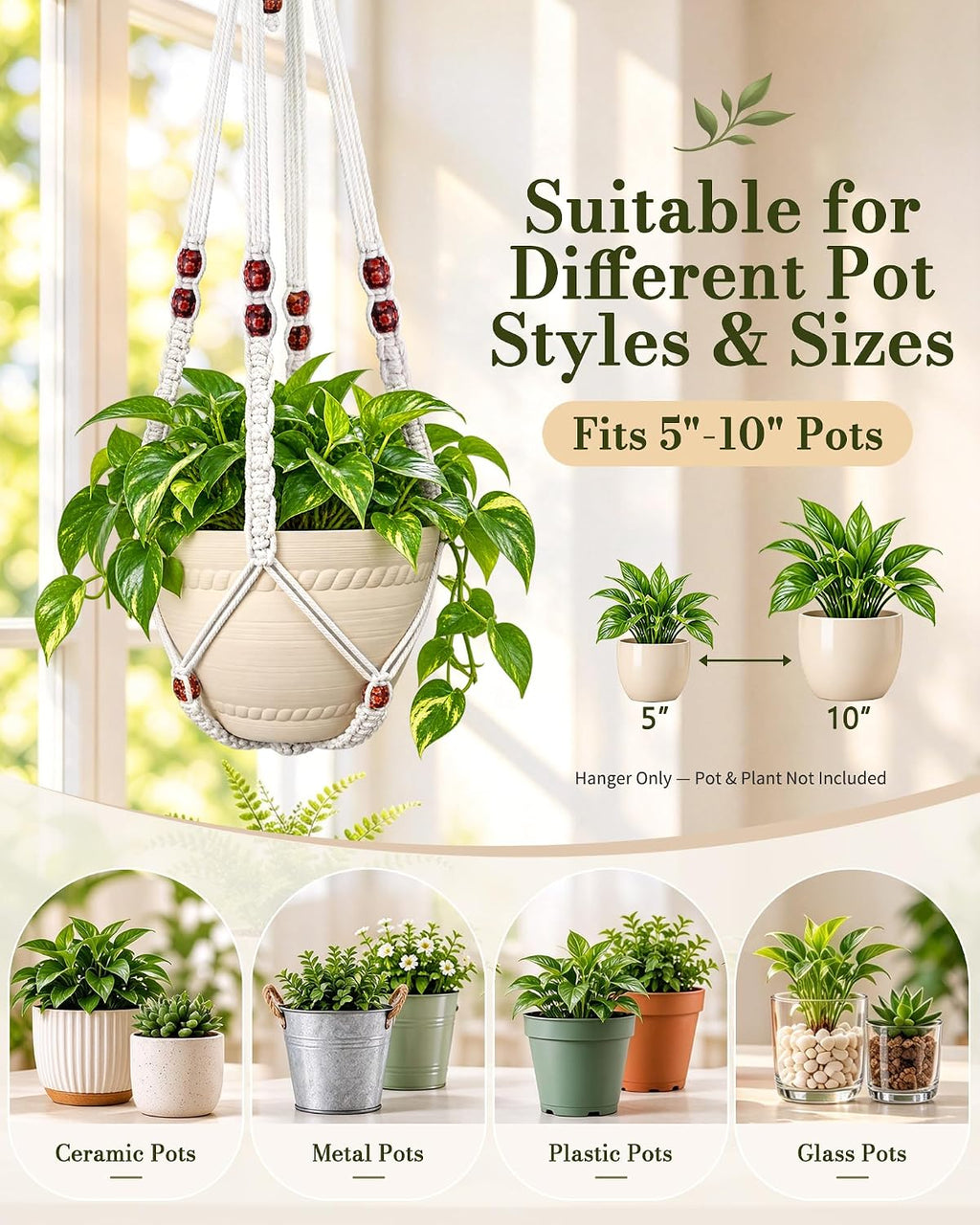 Macrame Plant Hanger Indoor 35 Inch Hanging Basket Ivory 1Pack