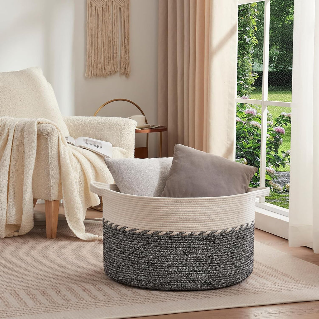 OIAHOMY 125L Extra Large Blanket Basket, Jumbo Cotton Laundry Basket Black