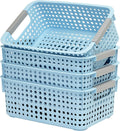 Soddeph 4-Pack Hollow Plastic Storage Baskets with Handles(Blue, Small)