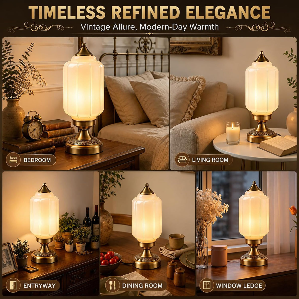 Vintage Brass Table Lamp with Milk-White Glass Shade