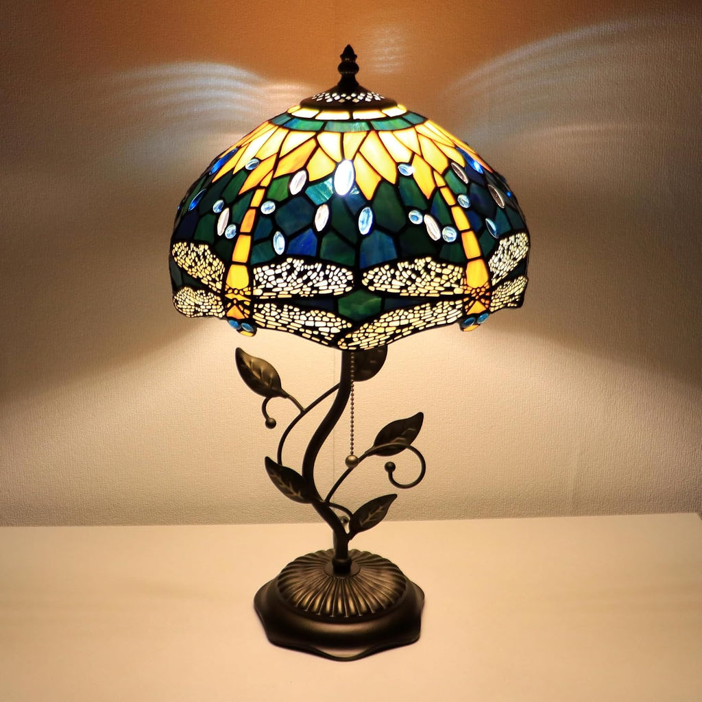 Tiffany Style Yellow Dragonfly Stained Glass Table Lamp 19 Inch