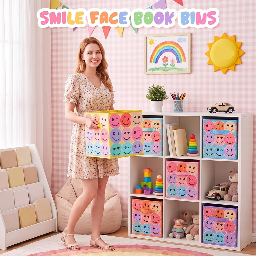 Reallnaive 6 Pcs 11 Inch Pastel Fabric Book Bins Classroom Storage Cubes