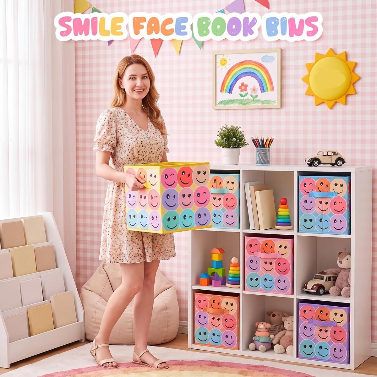 Reallnaive 6 Pcs 11 Inch Pastel Fabric Book Bins Classroom Storage Cubes