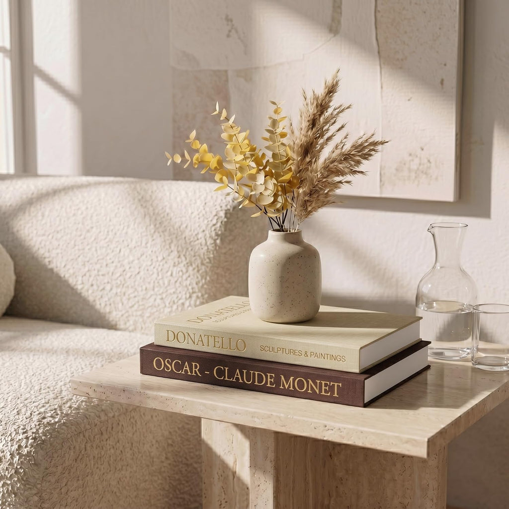 Decorative Faux Books for Home Decor, Brown - Beige, Set of 2 Fake Books