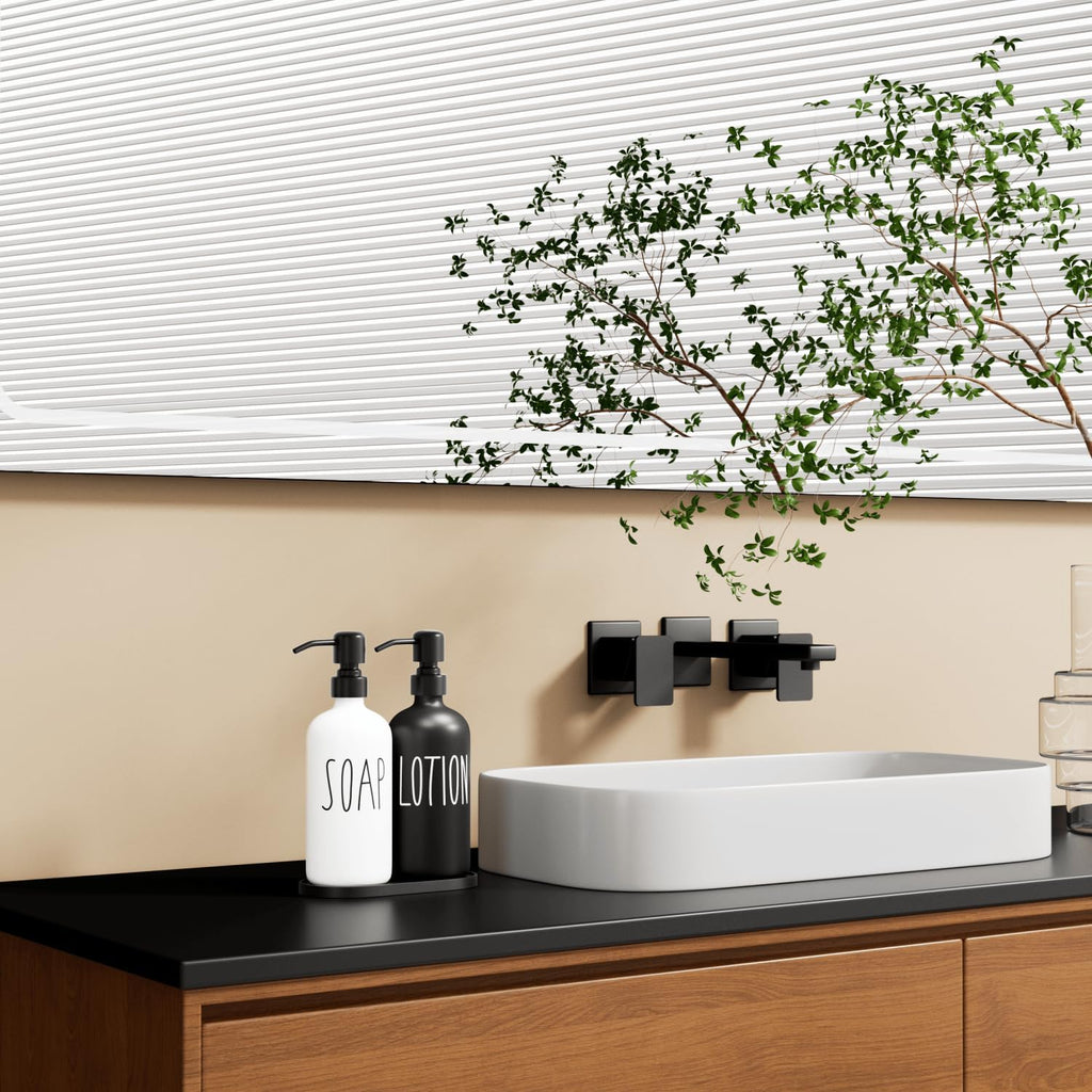 MOMEEMO Glass Soap Dispenser with Stainless Steel Pump, Black & White